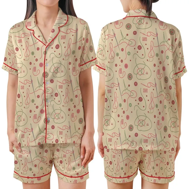 Sewists' Cozy Loungewear Pattern: Needle & Thread, Beige Dusty Rose Sage, Long/Short Sleeve, XXS-5XL PDF Satin Short-Sleeve Pajamas Set - 1