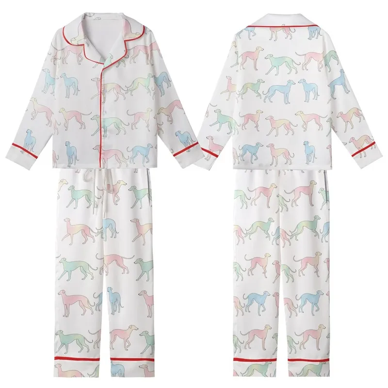 Sighthound Dog Pajama Pattern: Pastel Watercolor Whippet Greyhound Silhouette Kid Satin Pajamas Set - UWr4ccuMJO