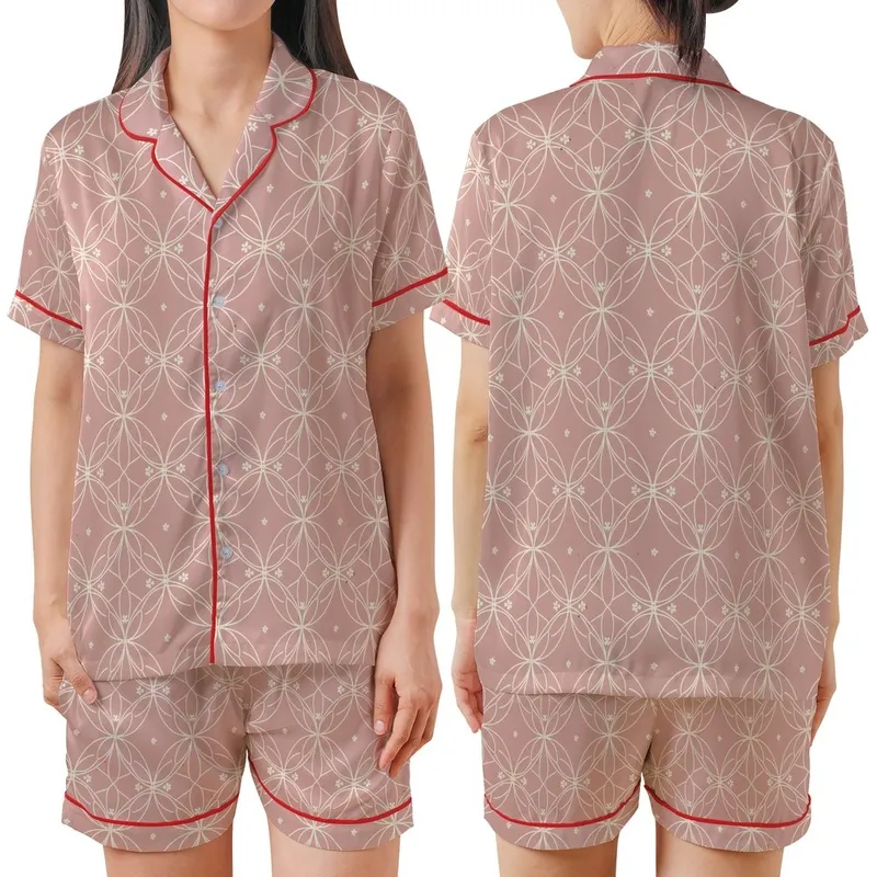 Bridesmaid Pajamas: Muted Rose Filigree Floral Modal Sleep Shorts Set Satin Short-Sleeve Pajamas Set - qdrCZUuqMu