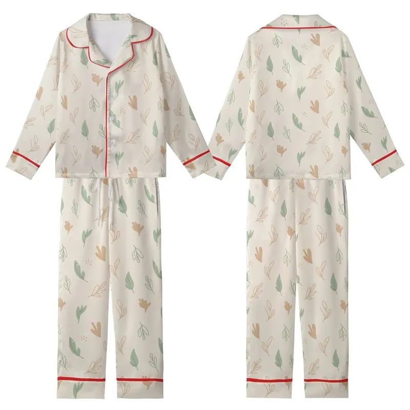 Women's OEKO-TEX Linen Pajamas Set: Minimalist Botanical Leaf Print - Relaxed Tank & Pants Kid Satin Pajamas Set - xCnOCfsnRE