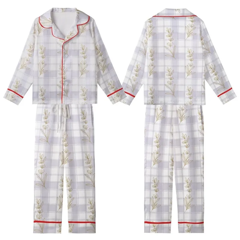 Family & Bridesmaid Rayon Pajamas: Subtle Gingham & Lavender Botanical Sleep Set Kid Satin Pajamas Set - ecrGpuIwNn