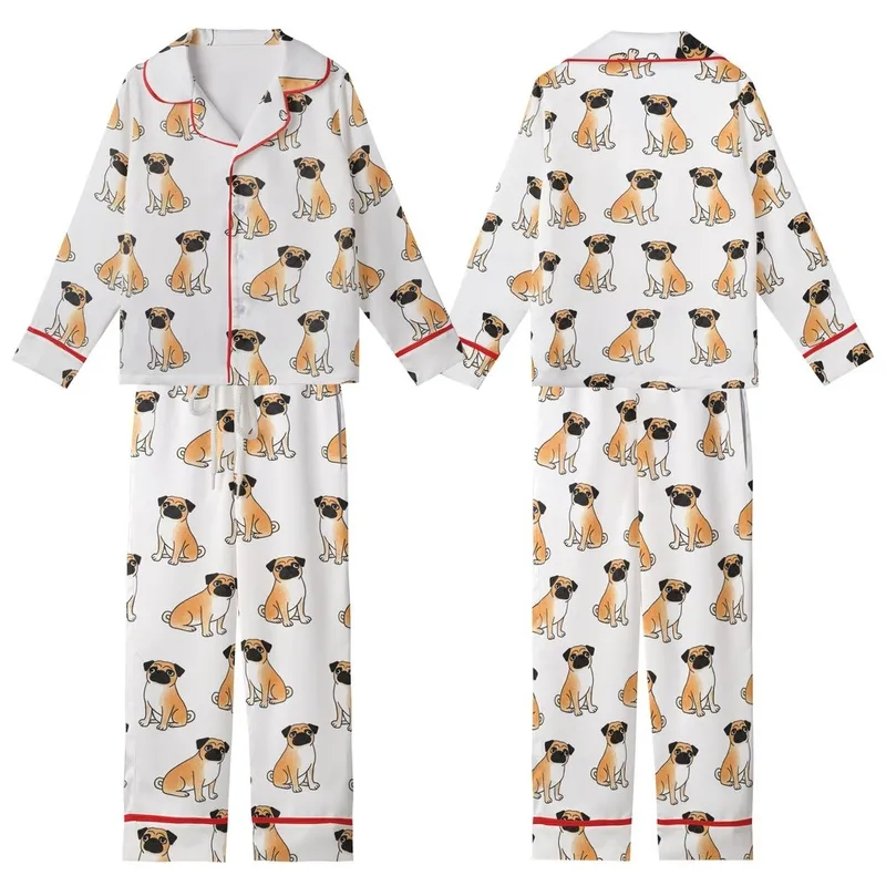 Small Dog Pajama Sewing Pattern PDF: Playful Pug Art Print - Tailored Fit for Wide & Narrow Chests Kid Satin Pajamas Set - 1