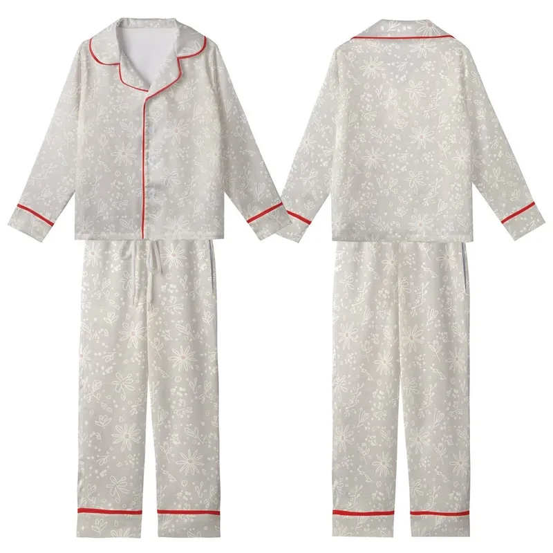 Women's Rustic Minimalist Floral Print Muslin Cotton Loungewear Kid Satin Pajamas Set - 1