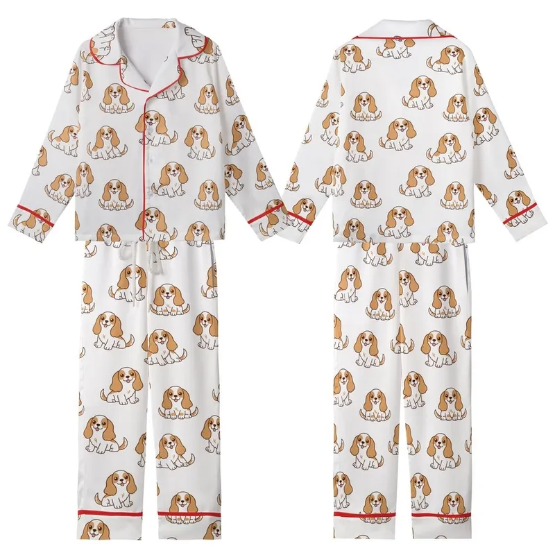 Women's Soft Polycotton Pajama Set: Playful Blenheim Cavalier King Charles Dog Design Kid Satin Pajamas Set - 1