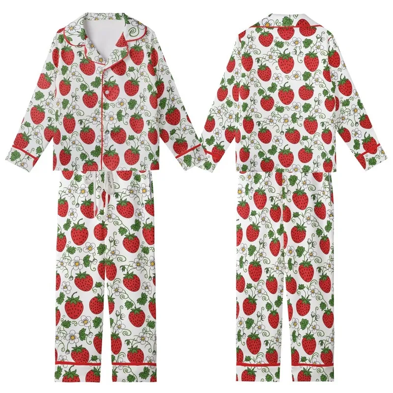 Women's Indian Handmade Strawberry Blossom Print Pure Cotton Night Suit Kid Satin Pajamas Set - TkFSzXjMj1