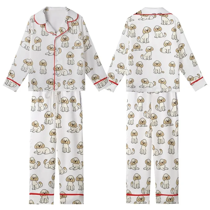 Women's Goldendoodle Labradoodle Pajamas: Playful Beige Doodle Dog Print - Soft Polycotton Shorts Set Kid Satin Pajamas Set - 1