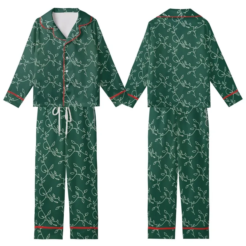 Women's Satin Button-Up Emerald Botanical Pajamas Set - Long Sleeve Sleepwear Kid Satin Pajamas Set - Ykq8amKlPT