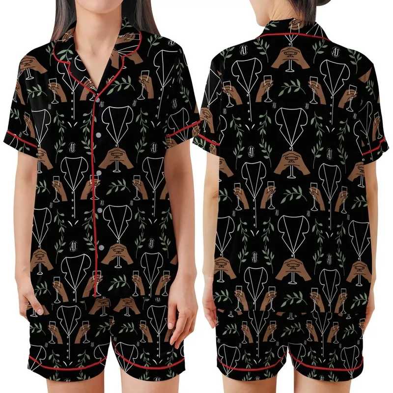 Bridesmaid Black Satin Pajamas -  Monogram Wedding Party Sleepwear Set Kid Satin Pajamas Set - 1