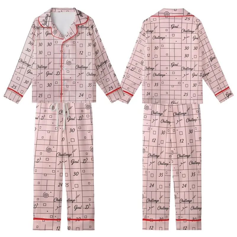 Women's Pastel Pink 30-Day Goal Pajamas: Minimalist Script Grid Sleep Set Kid Satin Pajamas Set - 1