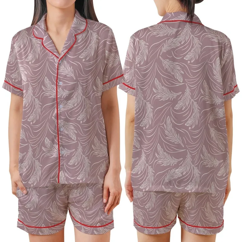 Bridesmaid & Bride Silky Satin Pajamas: Removable Feather Cuff Sleep Set - Luxurious Wedding PJs Satin Short-Sleeve Pajamas Set - 1
