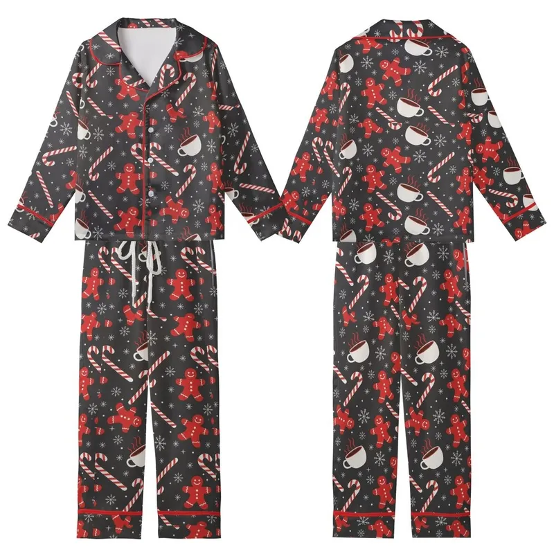 Festive Spirit: Scattered Candy Cane Gingerbread Mug Snowflake Pattern - Flat Graphic Print Kid Satin Pajamas Set - GqbGMbFxGA
