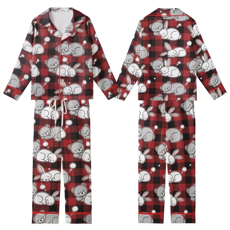 Women's Digital Pajama Sewing Pattern: Buffalo Plaid Bunny Bear Loungewear & Sleepwear Kid Satin Pajamas Set - 1