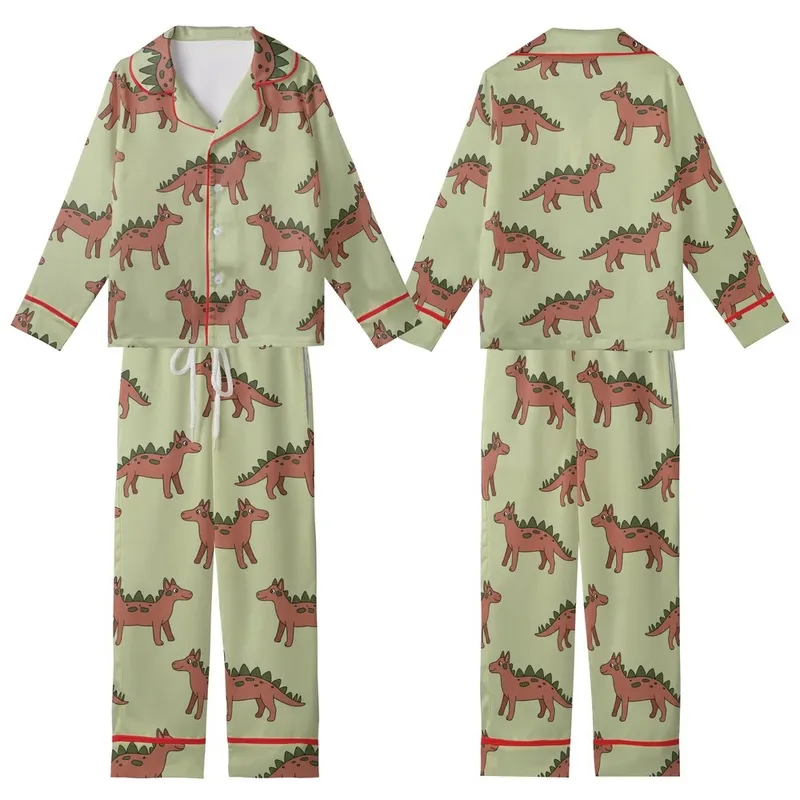 Whippet Dog Fleece Pajamas: Stylized Dinosaur-Dog Pattern - Cozy Pet Sleepwear Kid Satin Pajamas Set - 1