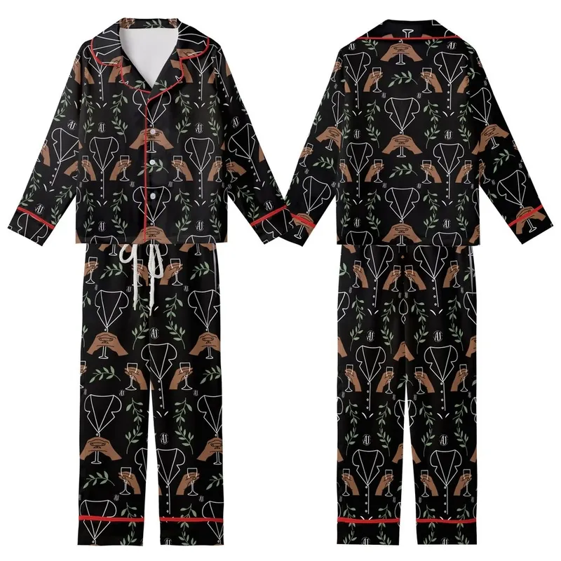 Bridesmaid Black Satin Pajamas -  Monogram Wedding Party Sleepwear Set Kid Satin Pajamas Set - 1