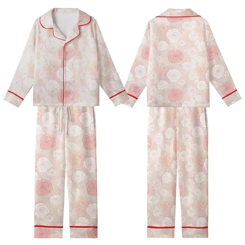 Bridesmaid Blush Rose Peony Lace Satin Ruffle Cami Monogrammed Sleep Set Satin Short-Sleeve Pajamas Set - 1