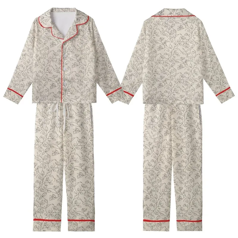 Personalized Bridesmaid & Bridal Sage Green Abstract Floral Satin Long Sleeve Sleep Set Kid Satin Pajamas Set - 1