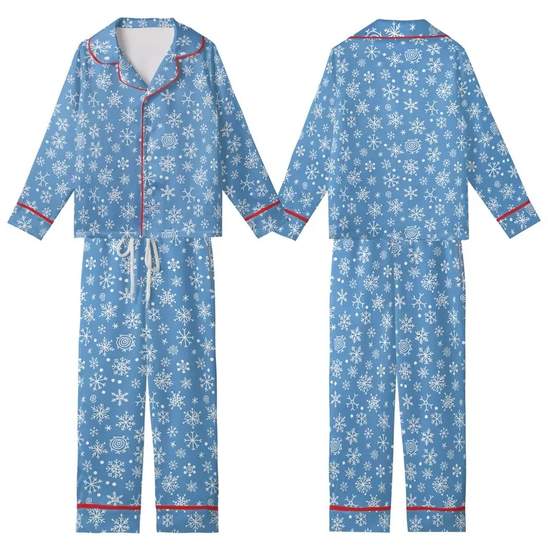 Family Holiday: Vibrant Blue Snowflake Pattern, White Winter Flakes - Polyester Spandex Sleep Set Kid Satin Pajamas Set - rLYLUpZHZ0