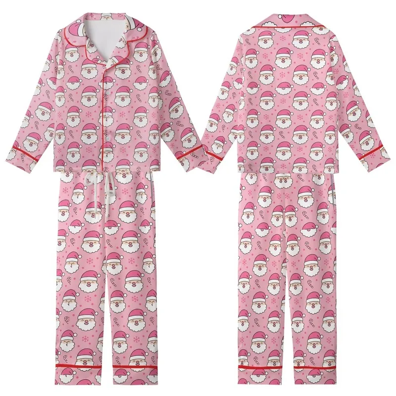 Family Christmas Pajamas: Whimsical Bubblegum Pink Hot Pink Santa & Snowflake Pattern - Flame Resistant Polyester Set Kid Satin Pajamas Set - IO0SRHmpvU