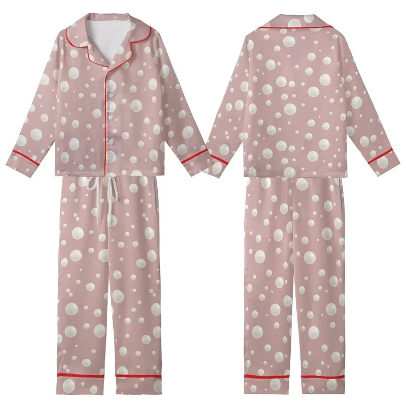 Bridal Pearl Blush Pink Sphere Design Robe and Slip Sleep Set Kid Satin Pajamas Set - 91X-V6QJ8O