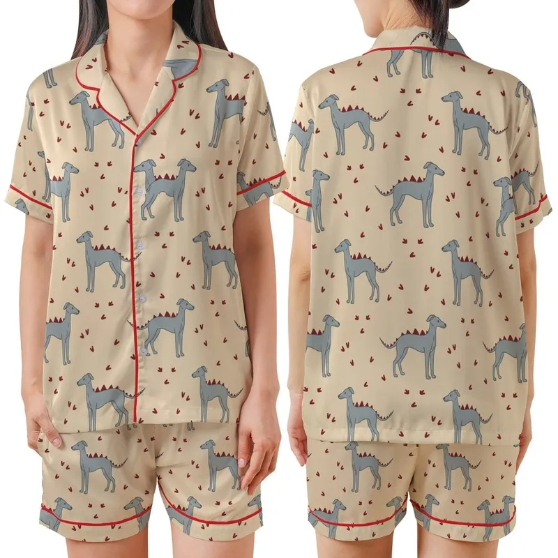 Whimsical Italian Greyhound Dinosaur Pajamas: Medium Digital DIY Pet Loungewear Pattern Satin Short-Sleeve Pajamas Set - NX9nhFGaKu