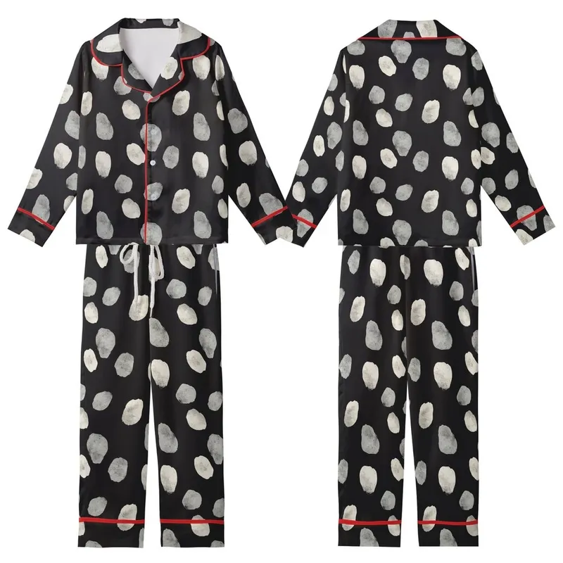 Modern Style Enthusiasts Monochromatic Abstract Organic Stone Texture Pattern, Charcoal Grey Light Grey Hand-Drawn Shapes Kid Satin Pajamas Set - 1