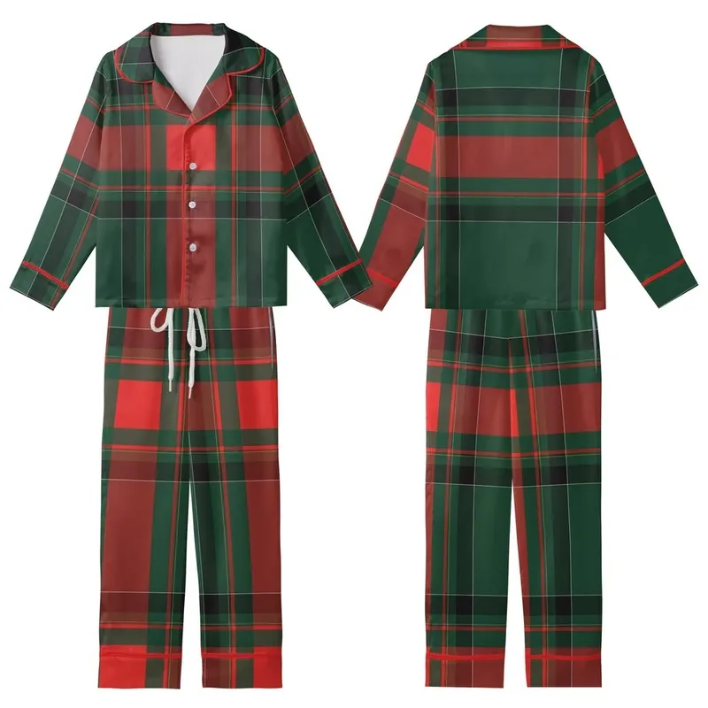 Monogrammed Bridesmaid Dark Forest Green Tartan Plaid Rayon Sleep Set Kid Satin Pajamas Set - 1