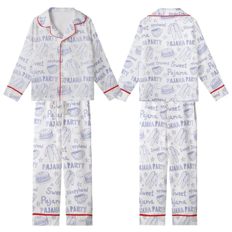 Sleepyhead's Whimsical Periwinkle Doodle All-Over Pattern Kid Satin Pajamas Set - KoebT8wHEW