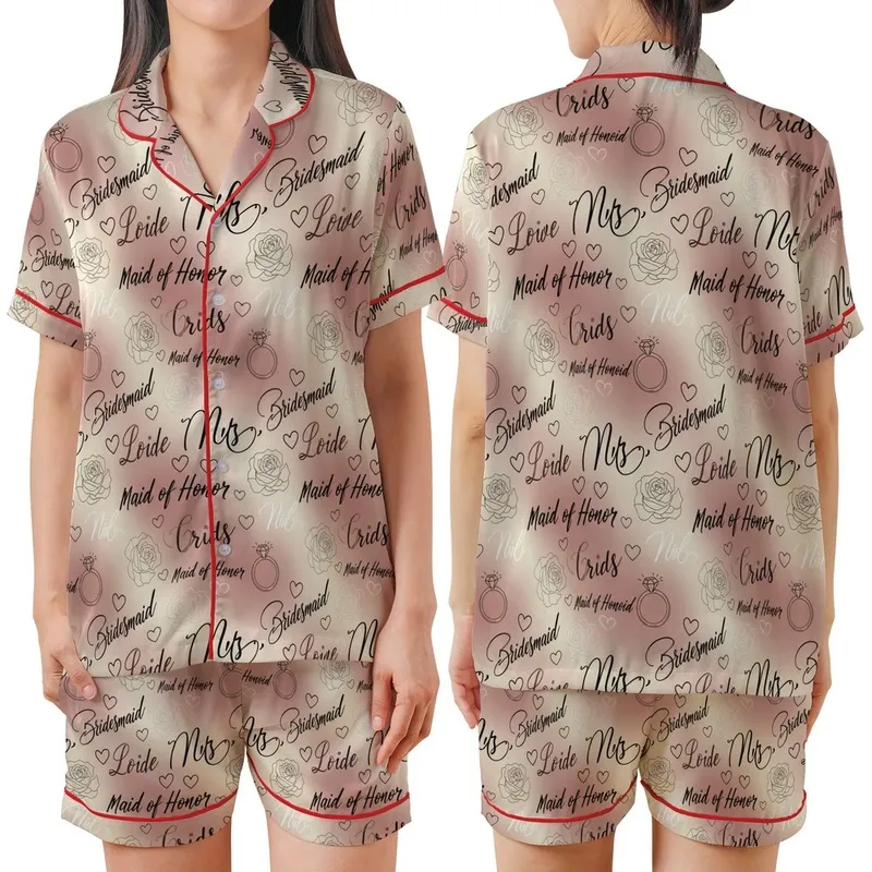 Bridesmaid & Bride Satin Sleep Set: Script Pattern, Rose Gold & Pink - Camisole Loungewear Kid Satin Pajamas Set - B-xucH7XF0