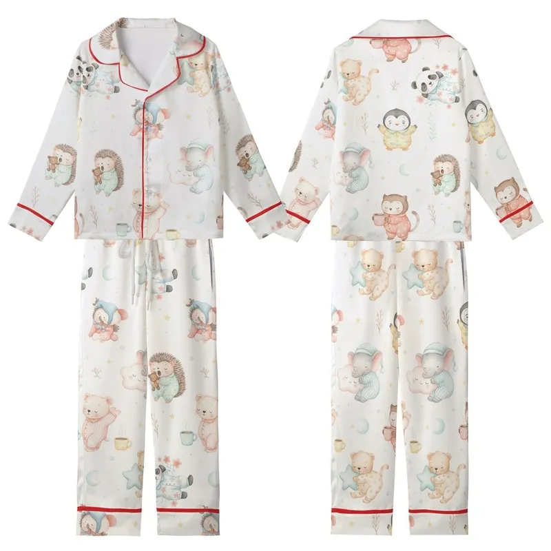 Watercolor Baby Animals Pajamas: Woodland Critters Seamless Pattern Sleep Set Kid Satin Pajamas Set - 1