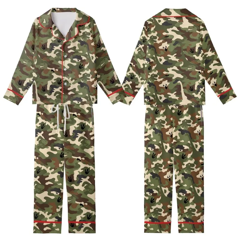 Vizsla Pet Owners: Woodland Dinosaur Camo Sleepwear Satin Pajamas Set - 1