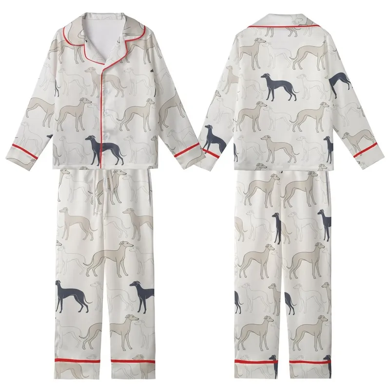 Greyhound Whippet Galgo: Minimalist Italian Greyhound Pattern Bamboo Stretch Bodysuit Kid Satin Pajamas Set - 1