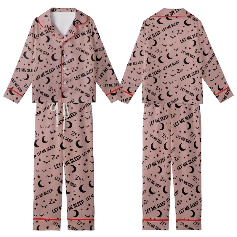 Cozy Dreamer's Dusty Rose 'LET ME SLEEP' Moons Stars Zzz Eyes Pattern Kid Satin Pajamas Set - 06Iv_RWHvm
