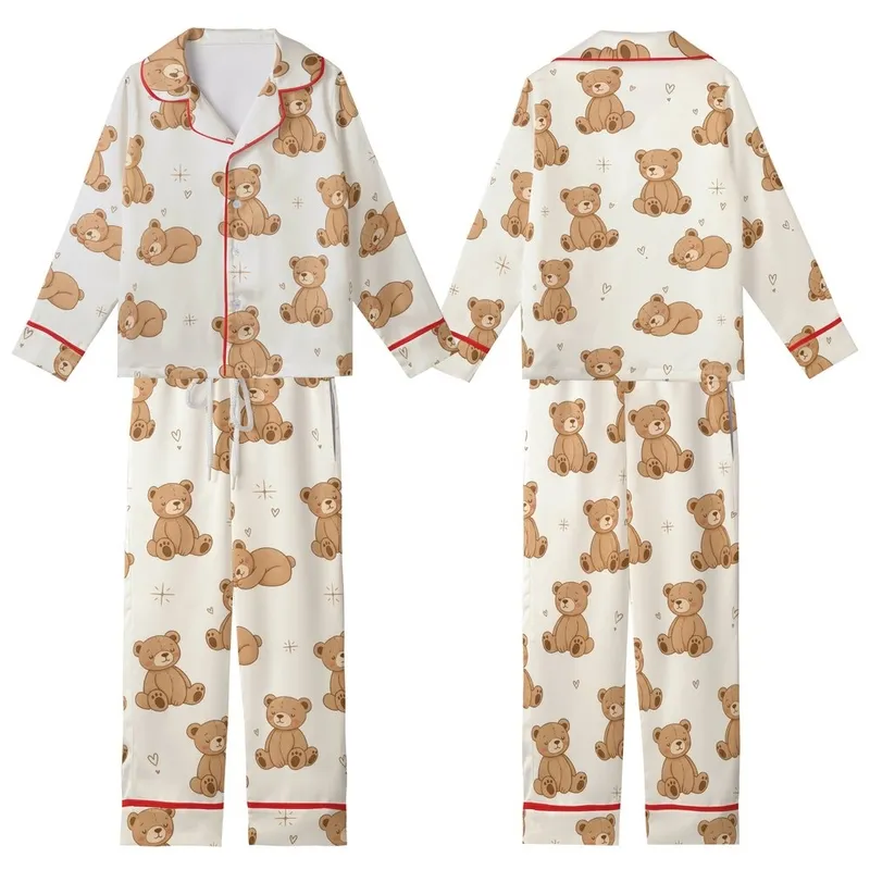 Dreamy Comfort for Gentle Souls: Whimsical Teddy Bears & Sleepy Poses - Cozy Wear Kid Satin Pajamas Set - quQIcrY0Jc