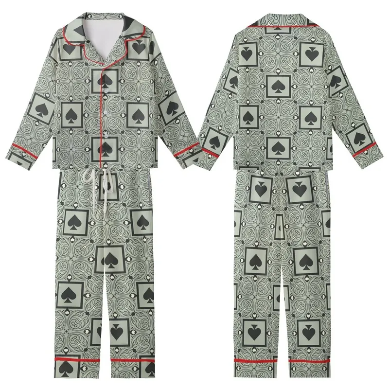 Classic Heritage Motif: Greek Key Acanthus Heart Spade Pattern - Sage Charcoal Decorative Fabric Kid Satin Pajamas Set - 1