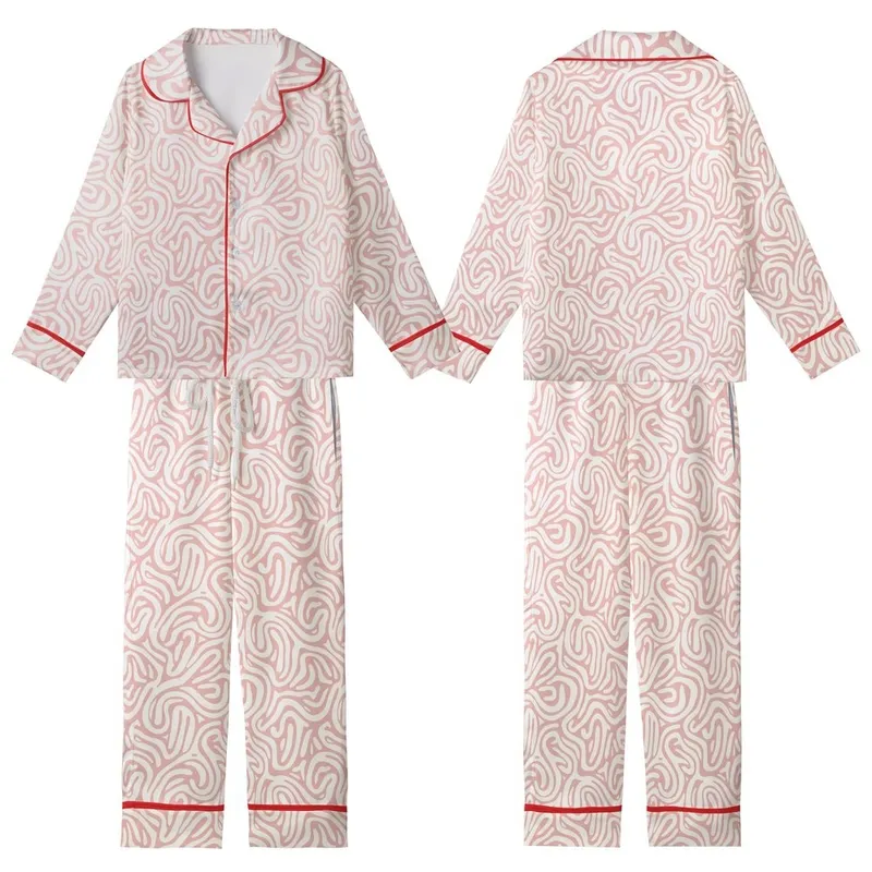 Cozy Aesthetic: Blush Cream Organic Ruffle Flowing Shapes Soft Knit Kid Satin Pajamas Set - 3UMY-TrISH