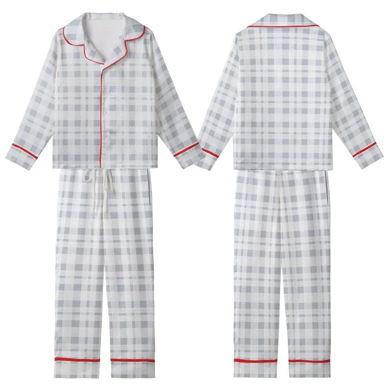 Modern Minimalist: Cool Tone Geometric Grid Stripe Design - Contemporary Fashion Piece Kid Satin Pajamas Set - 1