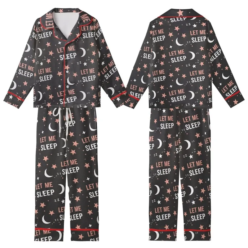 Dreamer's 'LET ME SLEEP' Motif: Playful Eyelashes, Moon, Stars & ZZZs in Rose Pink Kid Satin Pajamas Set - 1
