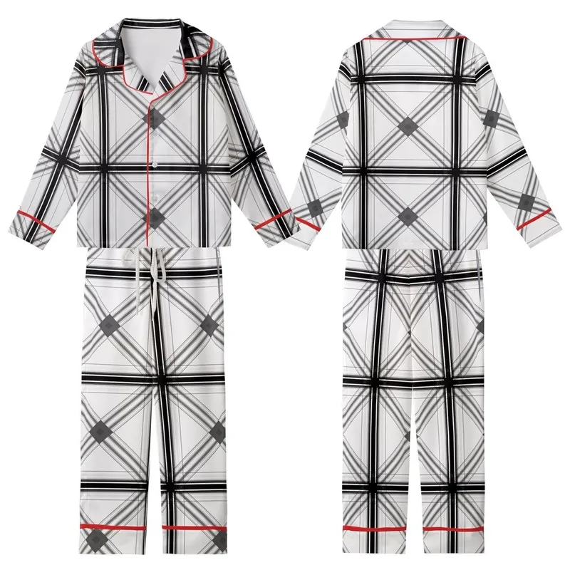 Classic Style Dense Interlaced White Black Gray Tartan Plaid Satin Short-Sleeve Pajamas Set - 1