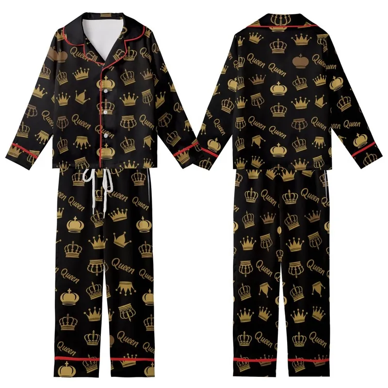 Empowered Queen Regal Gold Bronze Crown Tapestry Wearable Art Kid Satin Pajamas Set - 1