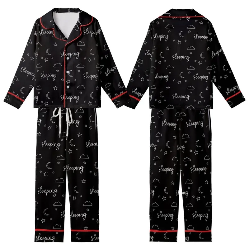 Sleep Lover's Celestial Script Zzz Moon Star Loungewear Design Kid Satin Pajamas Set - 3D-iXbOu9J