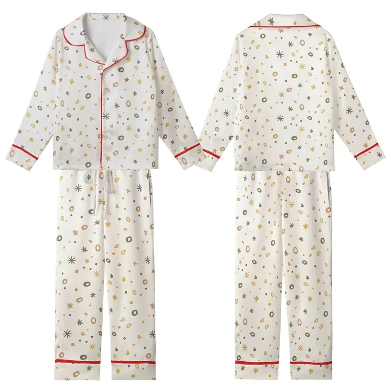 Minimalist Style Cream Muted Earth Tone Scattered Organic Shapes - Gentle Aesthetic Art Kid Satin Pajamas Set - 1