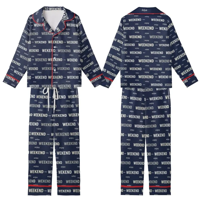Weekend Enthusiast's Navy Relax Enjoy Typographic Word Print Casual Piece Kid Satin Pajamas Set - 1