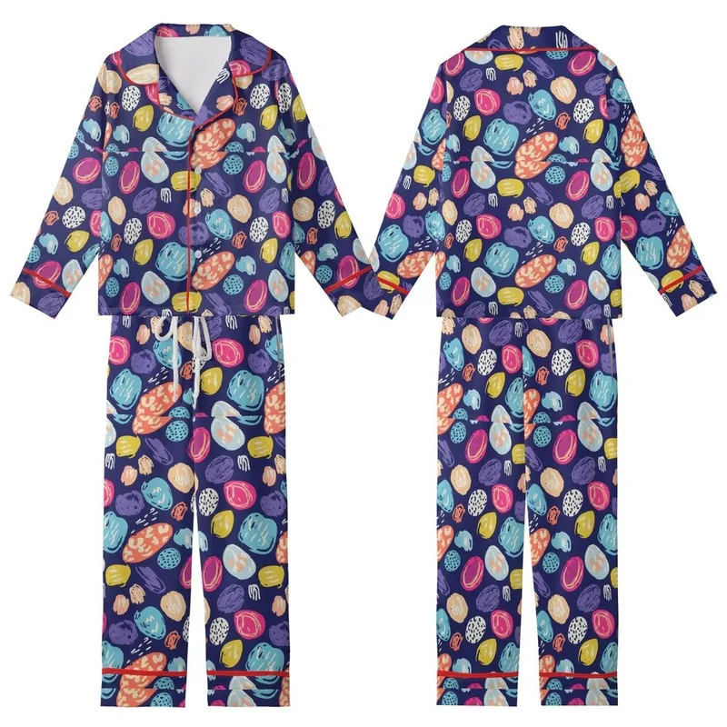 Whimsical Navy Abstract: Hand-Drawn Organic Splotches Pattern - Multi-Color Wearable Kid Satin Pajamas Set - 1
