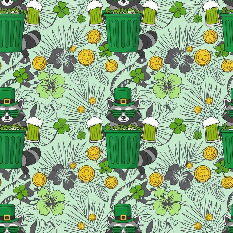 St. Patrick's Raccoon Design: Leprechaun Raccoons, Green Beer, Shamrocks & Gold Coins Hawaiian Shorts - 1