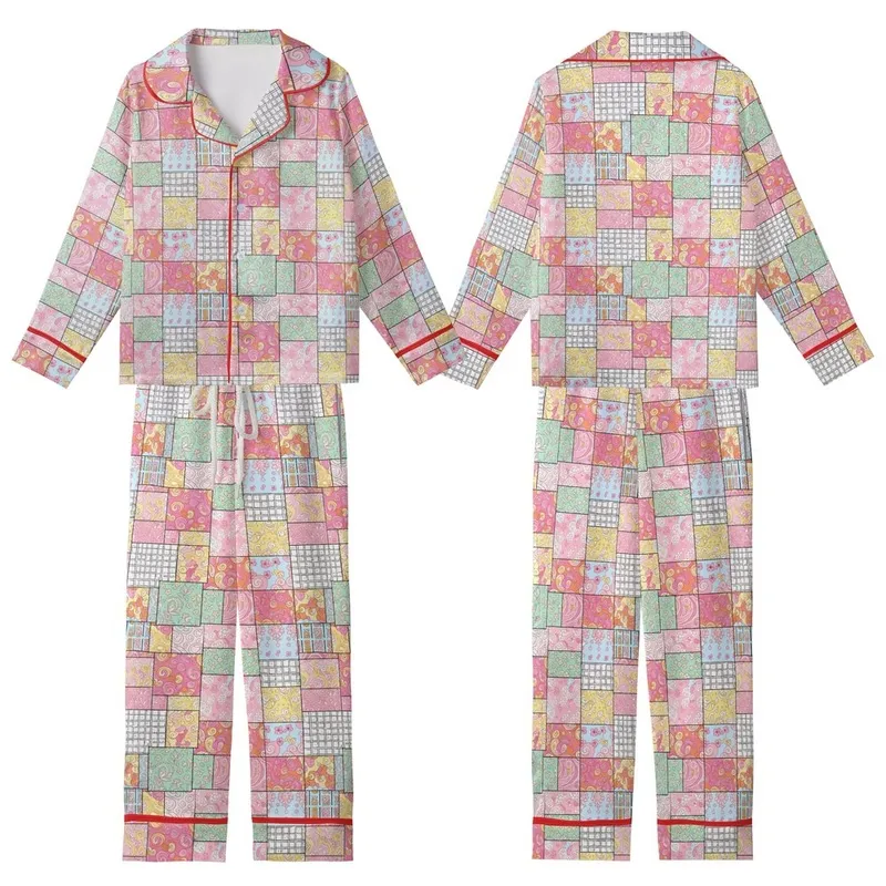 Pastel Dreamer's Patchwork: Intricate Paisley Floral Mosaic - Cheerful Wearable Art Kid Satin Pajamas Set - T7NDzEdWjw