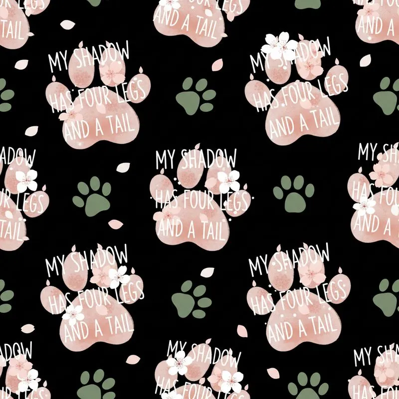 Dog Parent's Whimsical Pink Peach Paw Print Cherry Blossom 'My Shadow' Keepsake Design Satin Short-Sleeve Pajamas Set - 1