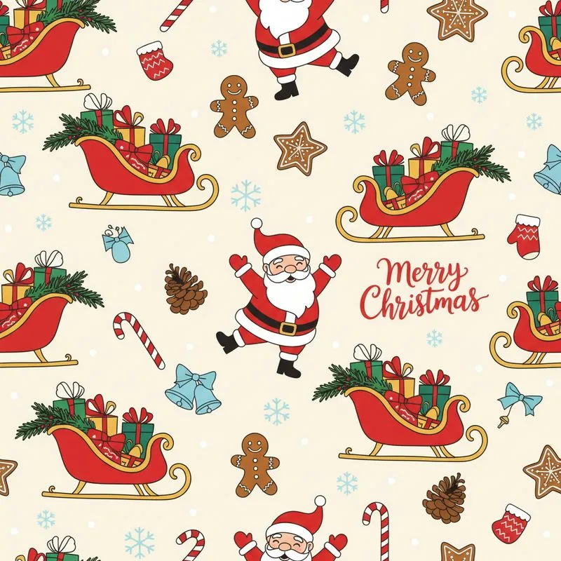 Joyful Christmas Comfort Wear: Whimsical Santa, Gingerbread & Sleigh Holiday Pattern Satin Short-Sleeve Pajamas Set - 1