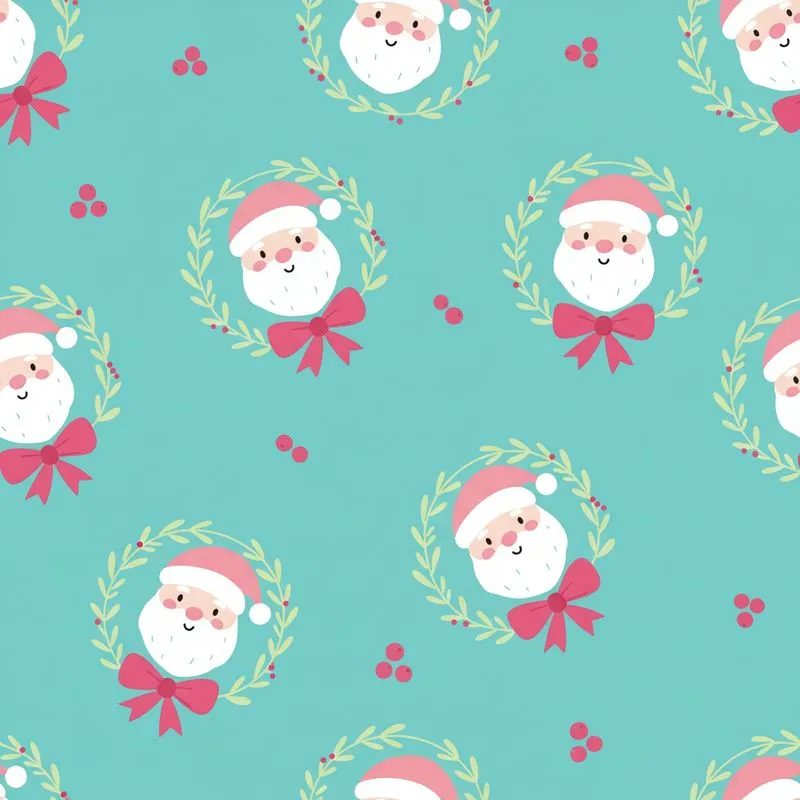 Whimsical Santa Faces: Aqua Teal Wreaths & Hot Pink Bows – Playful Holiday Fun Satin Short-Sleeve Pajamas Set - 1