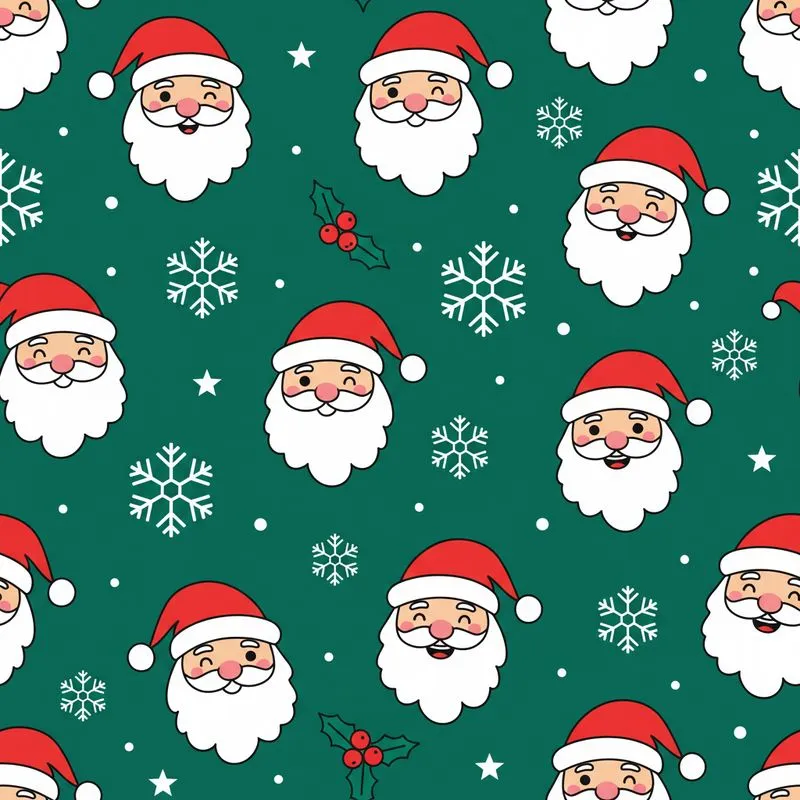 Jolly Holiday Wear: Emerald Santa & Snowflakes Pattern - Vibrant Red & White Christmas Design Satin Short-Sleeve Pajamas Set - 1