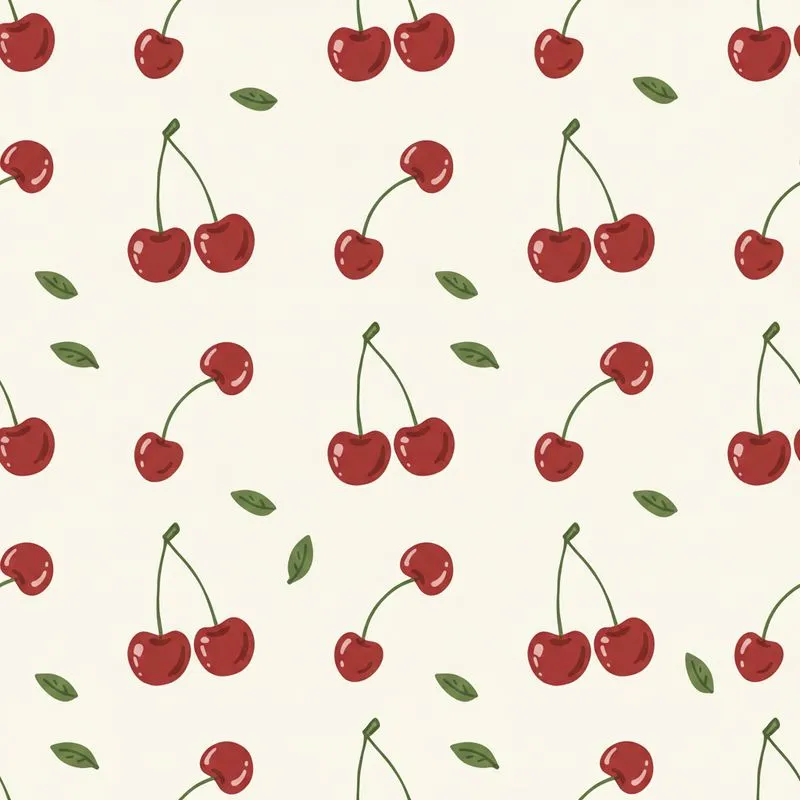 Sweet Whimsical Cream Cherry Pattern: Hand-Drawn Ripe Red Fruit & Delicate Green Leaves Satin Pajamas Set - 1
